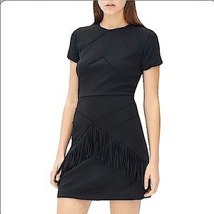 SANDRO Ralene mini dress black wool short sleeve with fringe size small